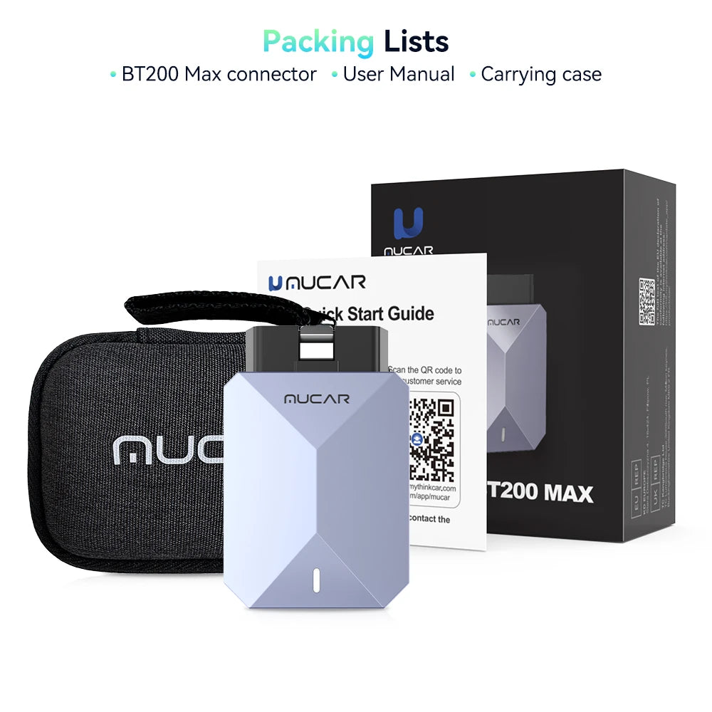 Mucar BT200 Max Bluetooth OBD2 Scanner with AI Diagnostics – 1pcs BT200 Max