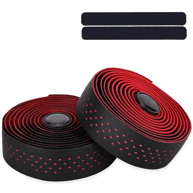 Perforated Road Bike Handlebar Tape, EVA & PU Shock-Absorbing Wrap – Red