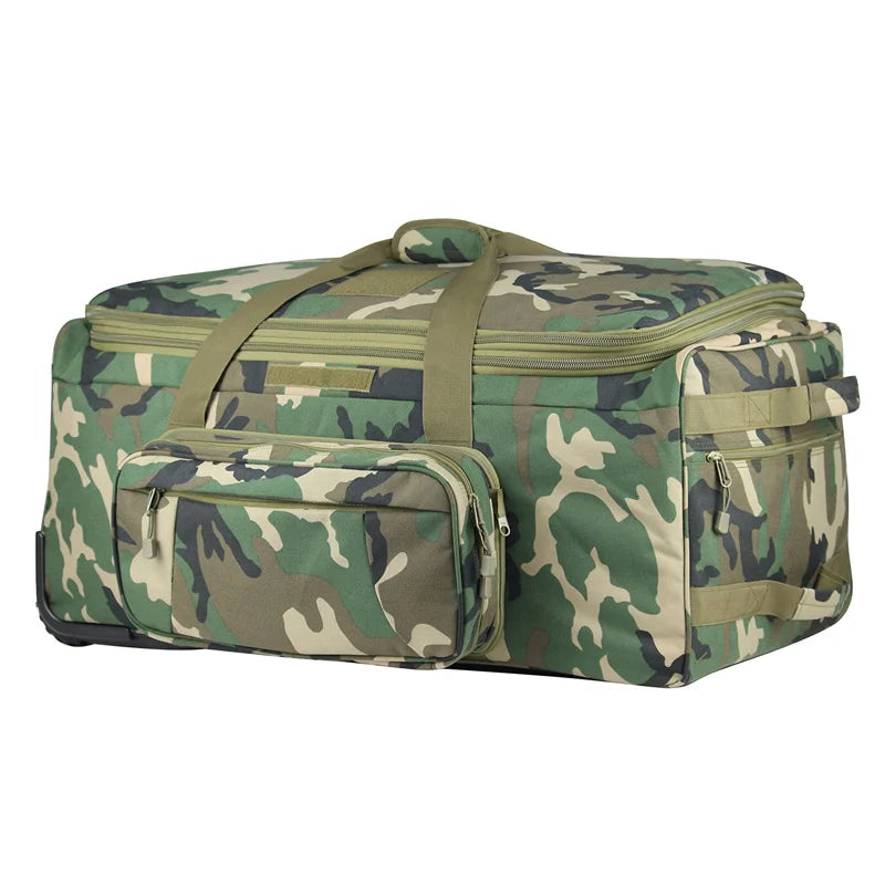 124L Large Tactical Rolling Duffel Bag with Three-Wheel System – Woodland
