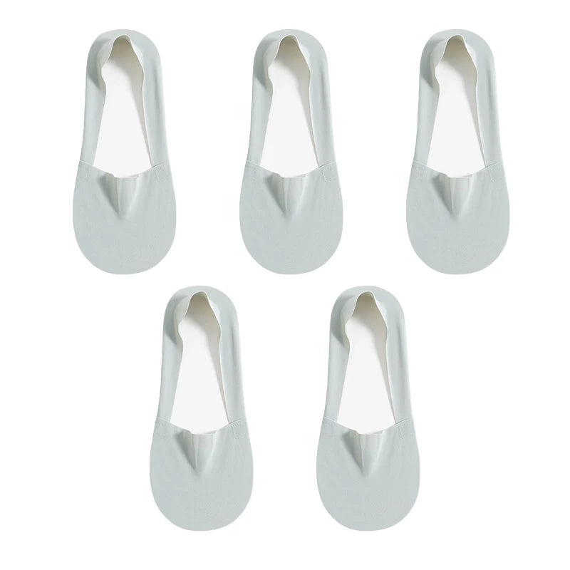 5-Pair Women's Cotton No-Show Invisible Socks with Silicone Grip – 5pairs-light green