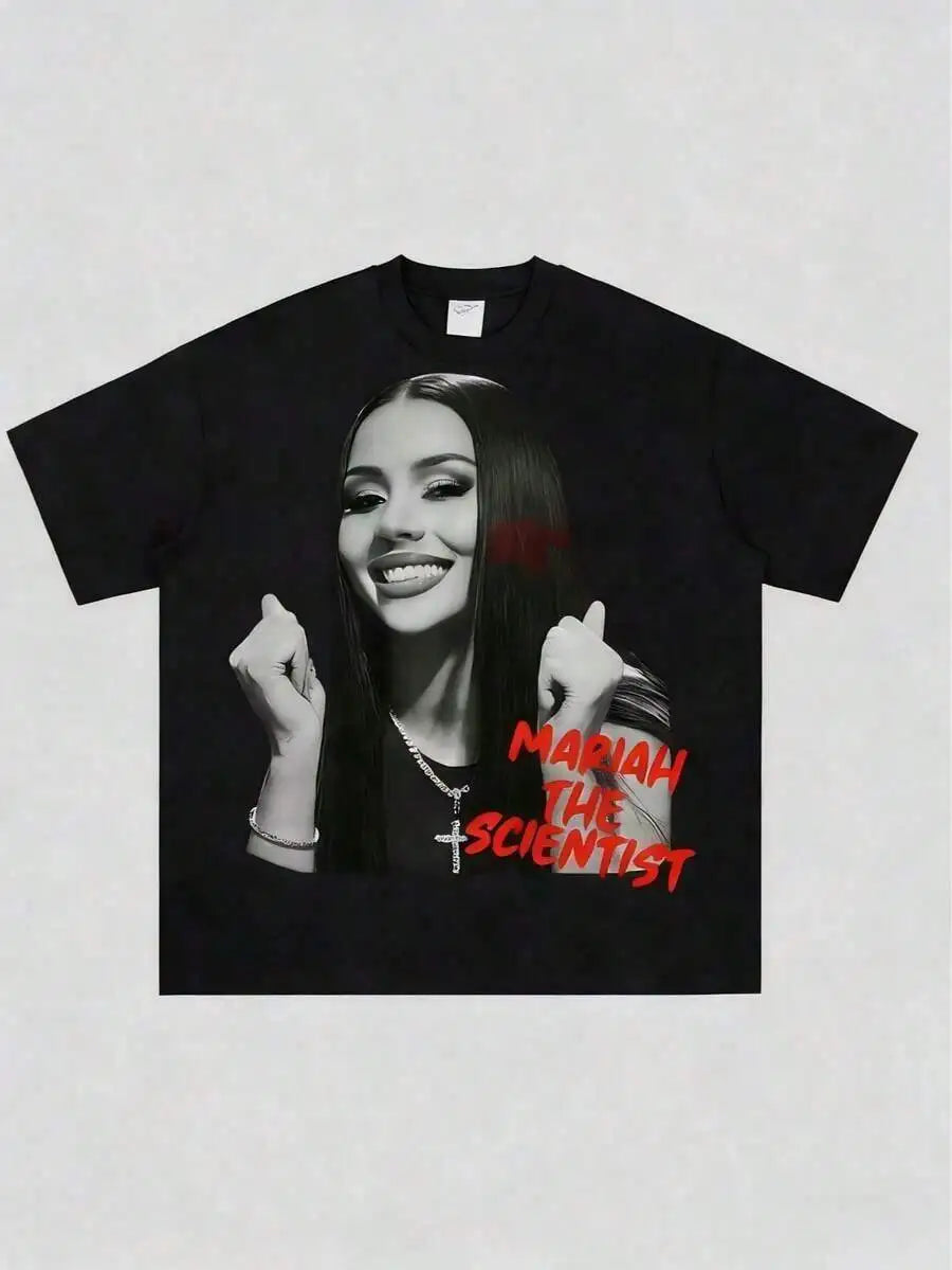 Black cotton unisex short sleeve crewneck graphic t-shirt with rapper print