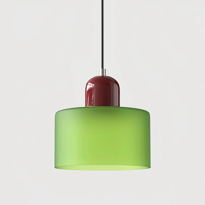Modern Glass Pendant Light for Bedroom and Dining – E27 Corded Lamp – Green on Wine red