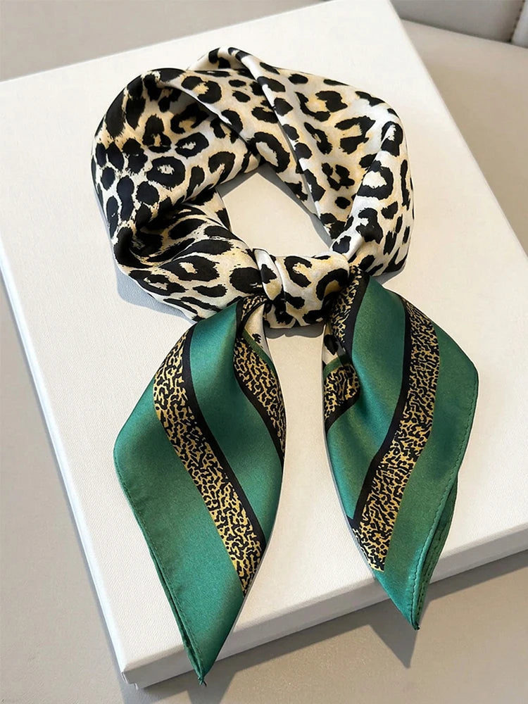 Retro Leopard Print Scarf - 70cm Polyester Square Headwear – Multi