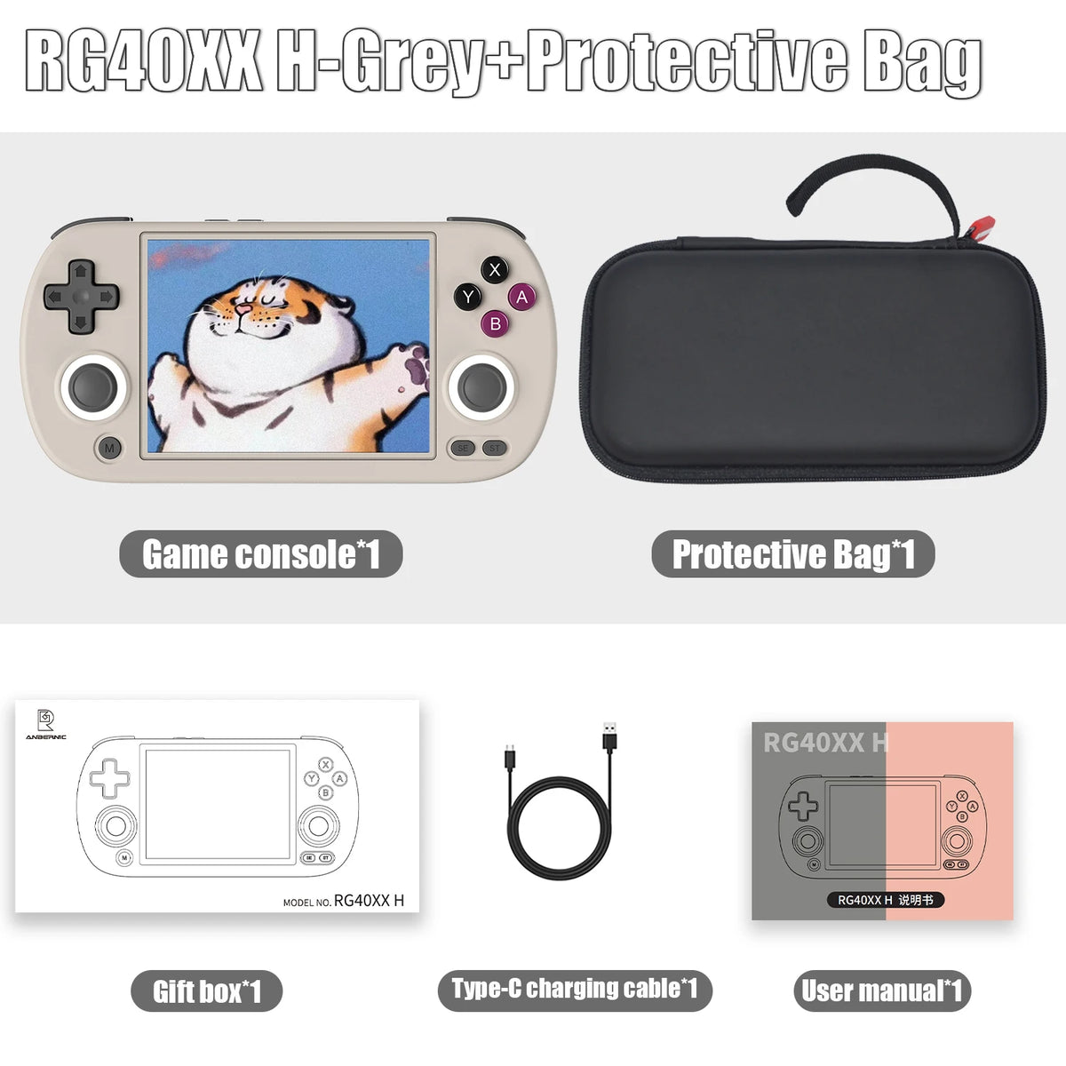 Anbernic RG40XX H Retro Handheld Game Console, 4.0-inch IPS Screen – Grey Bag
