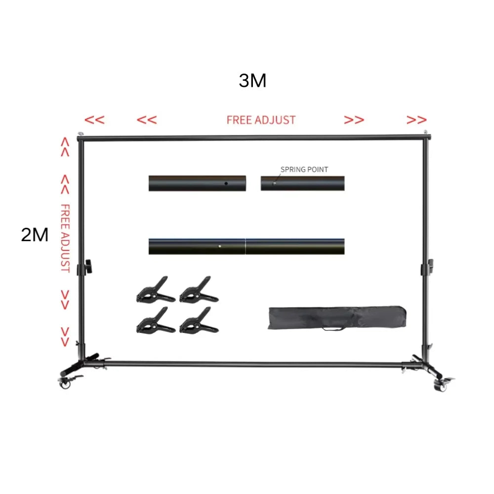 Adjustable Photography Background Stand, 2.7x3.4m Support System – Wheels 2x3M
