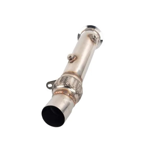 Stainless steel vehicle exhaust downpipe with braided flexible section