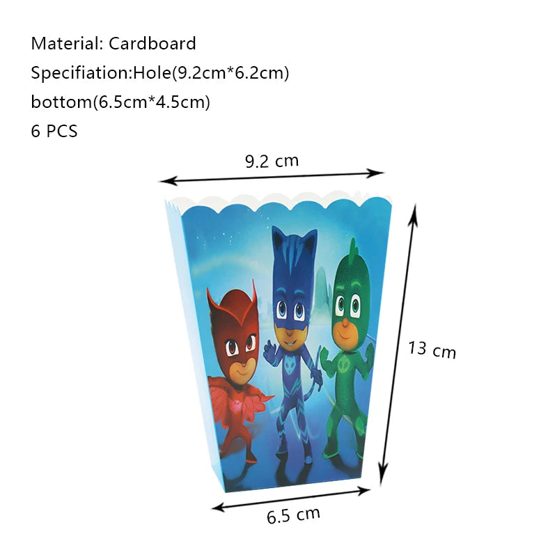 PJ Masks Birthday Party Decoration Balloon and Tableware Set – Popcorn Box - 6pcs