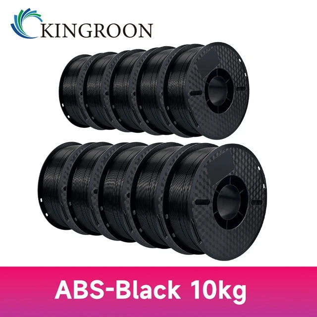 Kingroon 10kg 3D Printer Filament 1.75mm PLA, ABS, or PETG – ABS 10kg Black