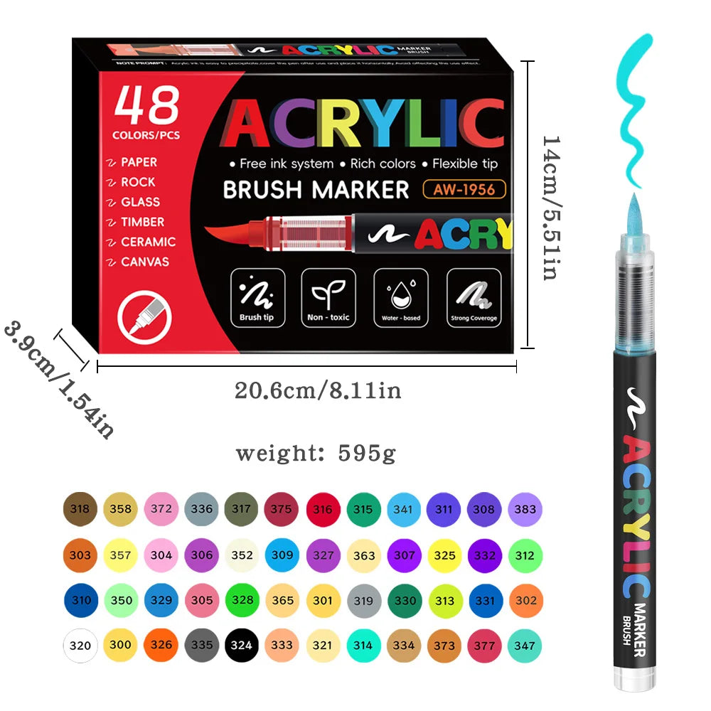 Acrylic Art Marker Set - 12 to 48 Colors for Rock, Wood, and Canvas – 48 Colors