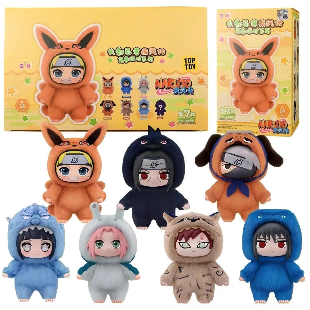 Collection of six plush toys with their branded packaging boxes