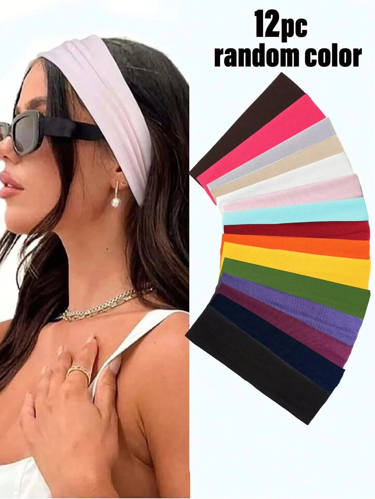 Elastic Sports Headband - Soft Acrylic Blend, 20 cm Length – 12pcs