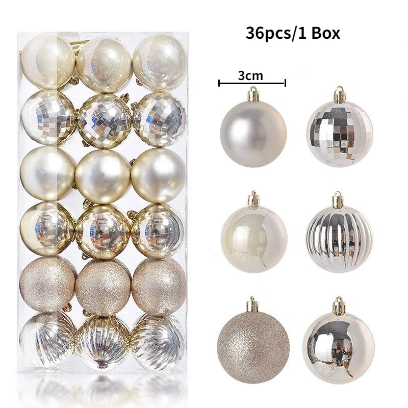 Christmas Tree Ornament Ball Set, 3cm Hanging Decorations (24/36 Pack) – 36pcs Champagne