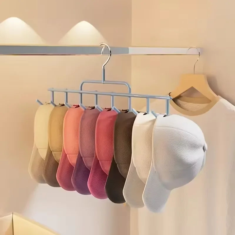 Wall-Mounted Cap Organizer Rack - Holds 8 Hats, Metal and ABS Construction – Gray