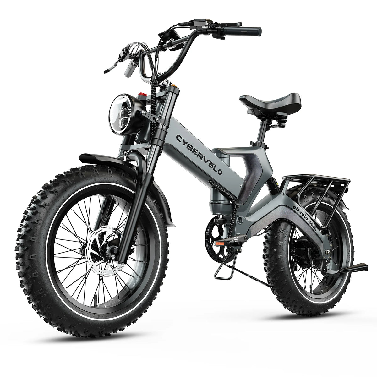 Cybervelo EK6 20" Fat Tire Folding E-Bike, 2000W Peak Motor – Grey