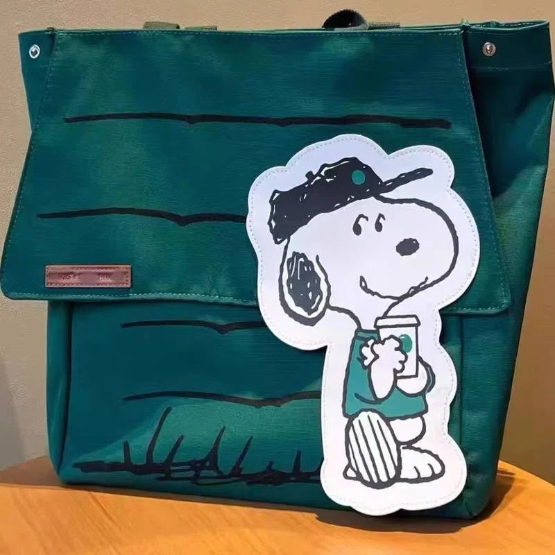 Snoopy Print Casual Tote Bag - Large Capacity Shoulder Bag – Green
