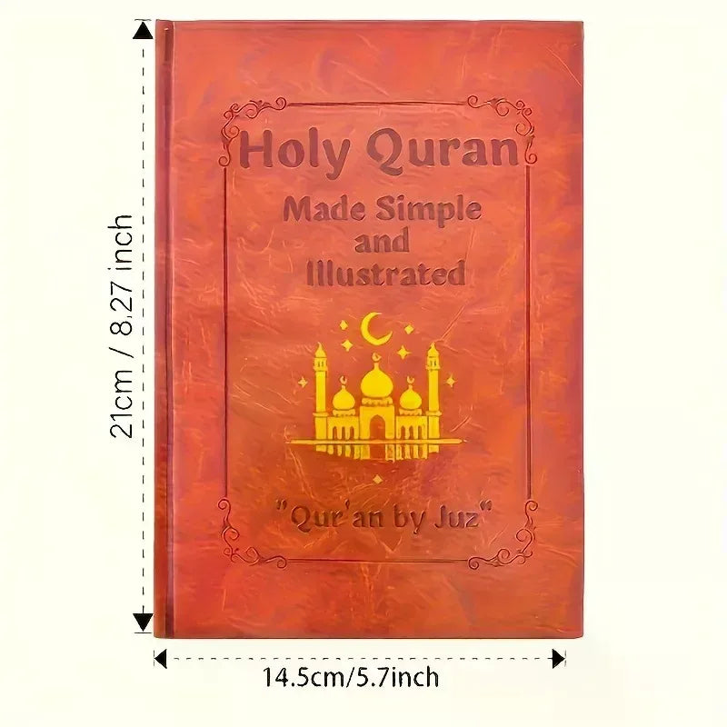 The cover of a brown study guide with superimposed dimension labels in inches and centimeters.