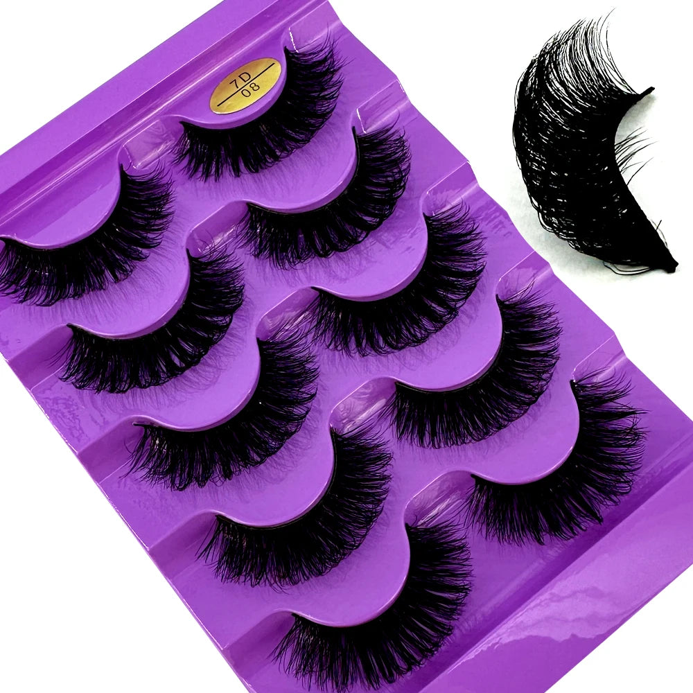 3D Natural D Curl False Eyelashes - 5 Pairs Synthetic Wispy Strip Lashes – 5pairs7D08