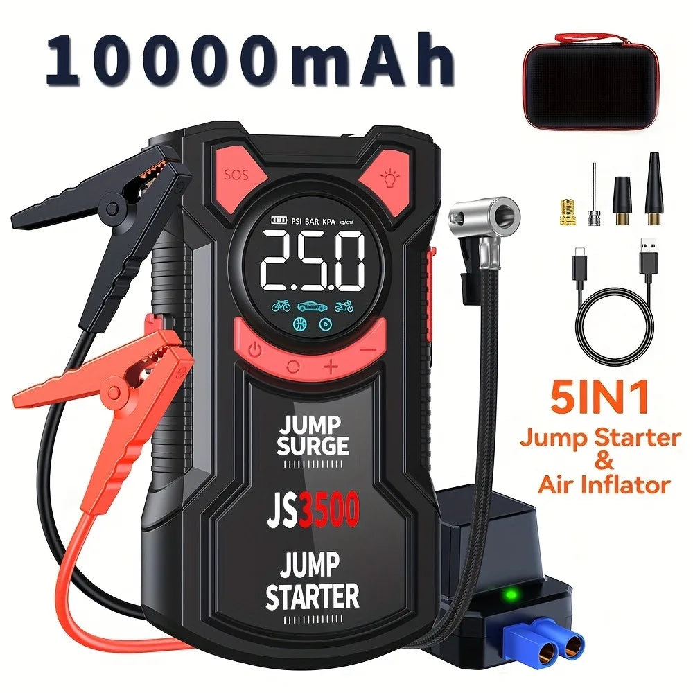 Paiviroku 5-in-1 Multifunctional Jump Starter and Air Compressor – 10000mAh