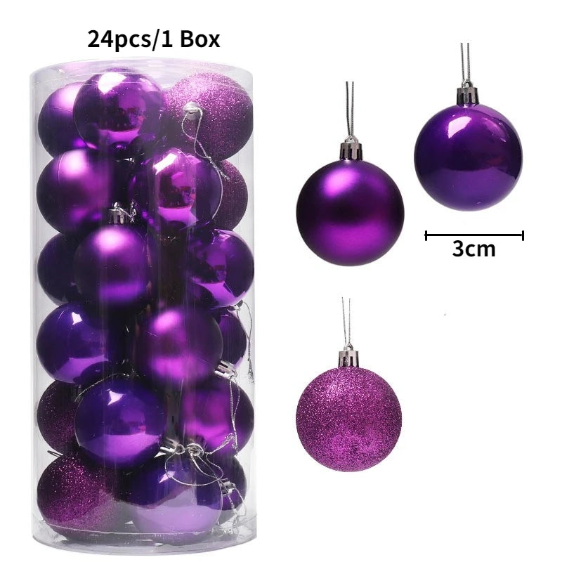 Christmas Tree Ornament Ball Set, 3cm Hanging Decorations (24/36 Pack) – 24pcs Purple