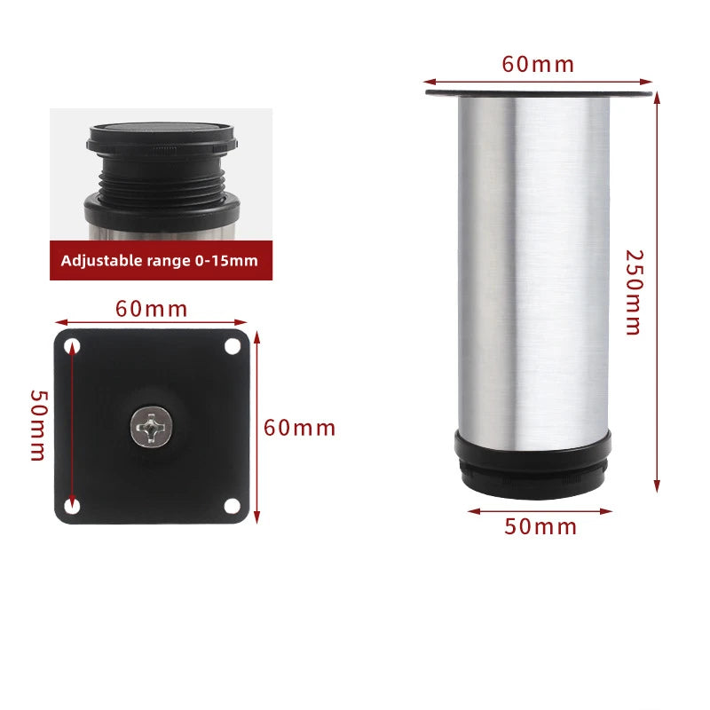 Adjustable Stainless Steel Furniture Legs, 50mm–300mm Cabinet & Sofa Feet – 250mm