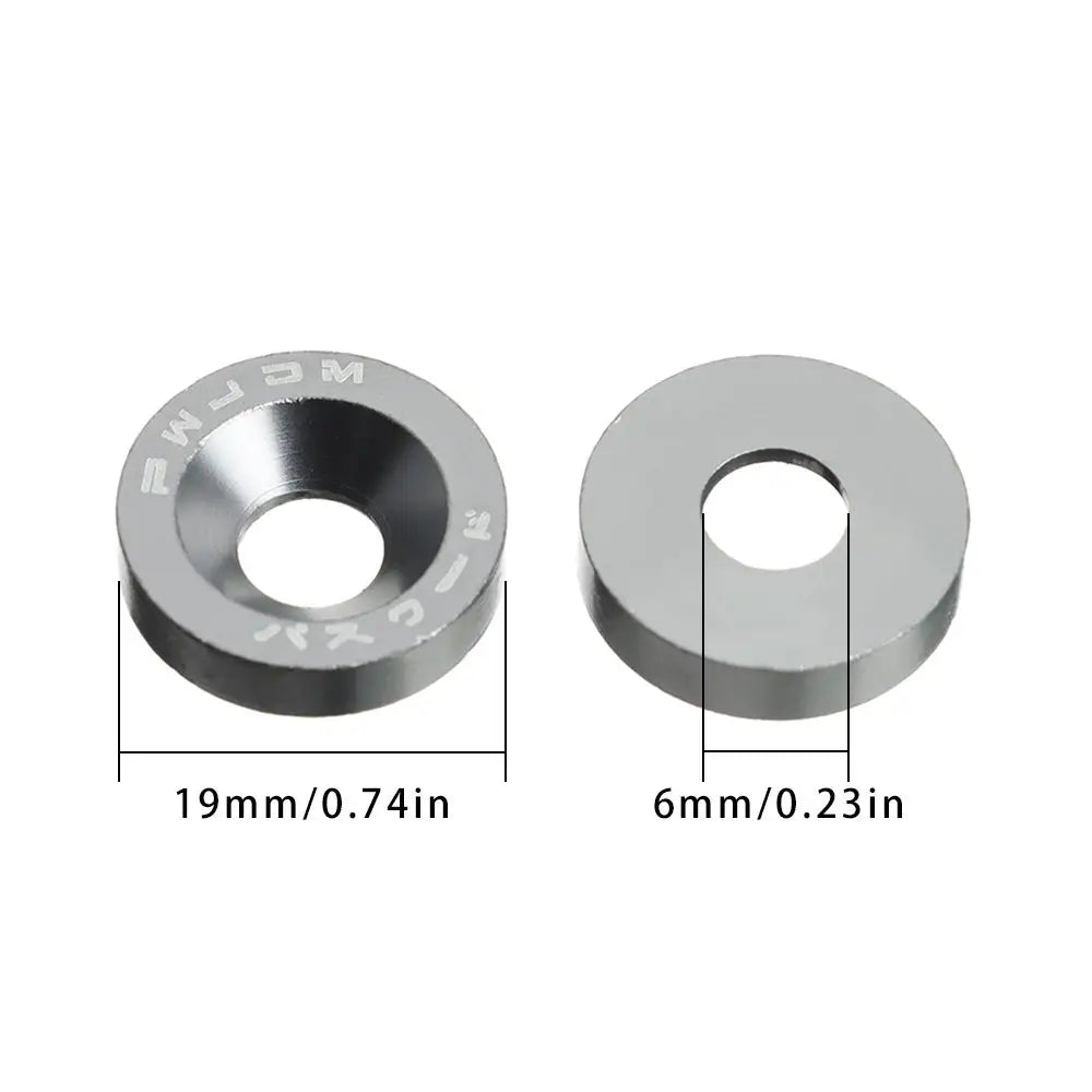 Technical diagram showing the dimensions of a concave metal washer with a screw hole.