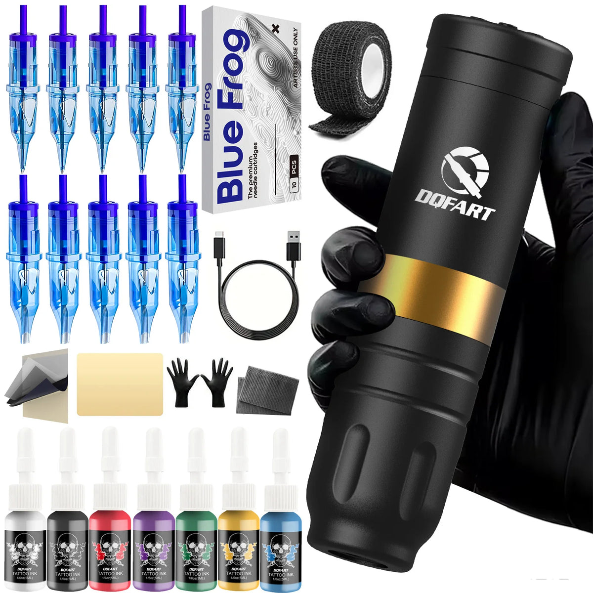 Dqfart T1 Wireless Tattoo Machine Pen, 1500 mAh Alloy Electric Gun – T1 Golden Set
