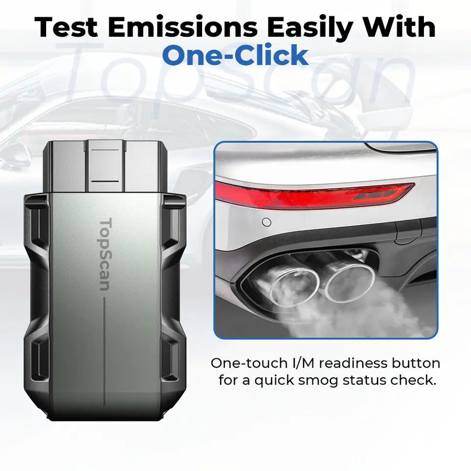Diagnostic device demonstrating an emissions test feature for a car exhaust