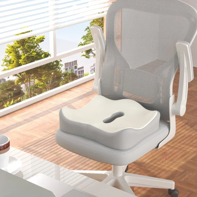 Ergonomic Memory Foam Seat Cushion 3-Zone Lumbar Support – White