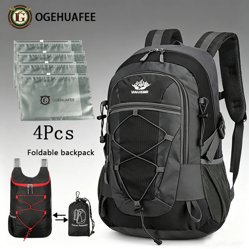 Ogehuafee Unisex Outdoor Hiking Backpack, 20-35 Litre Travel Storage Pack – Black 6-Piece Set