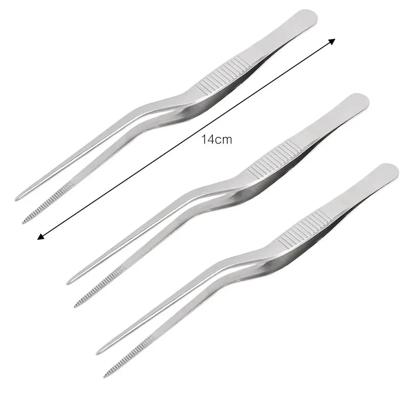 Stainless Steel Kitchen Tweezer Tongs for Cooking and BBQ – 3PCs (14cm)