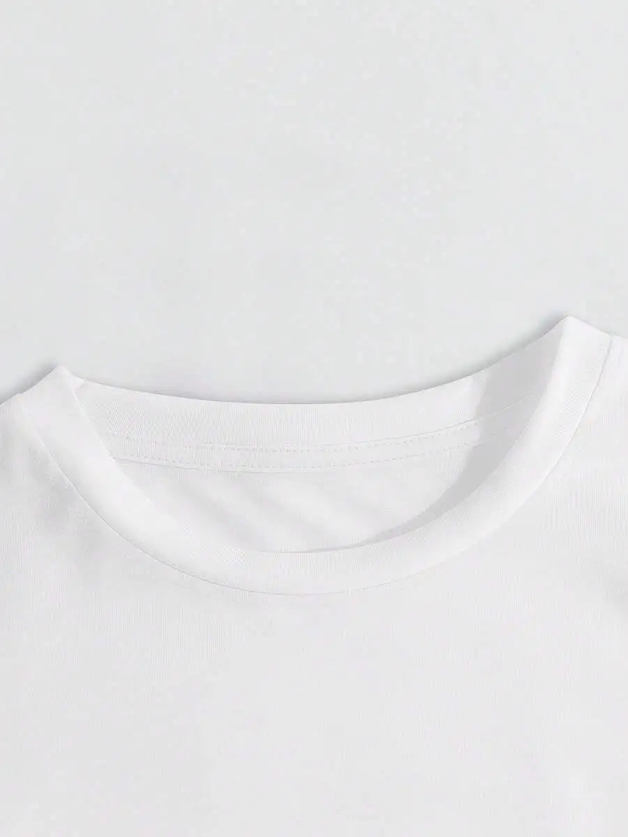 Close-up of white t-shirt crew neckline