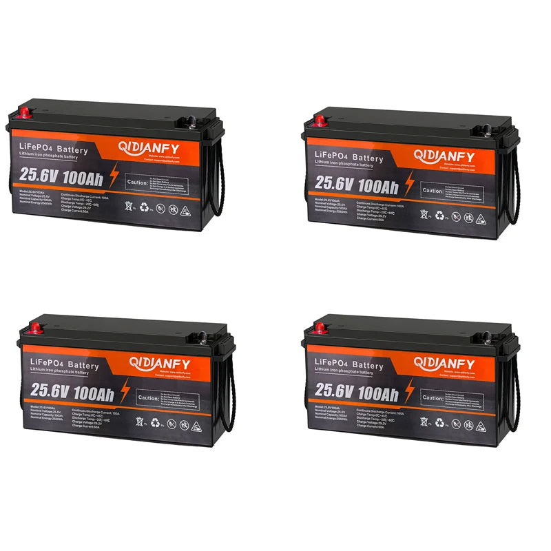 Qidianfy 25.6V 100Ah LiFePO4 Lithium Battery with 100A BMS – 4pcs