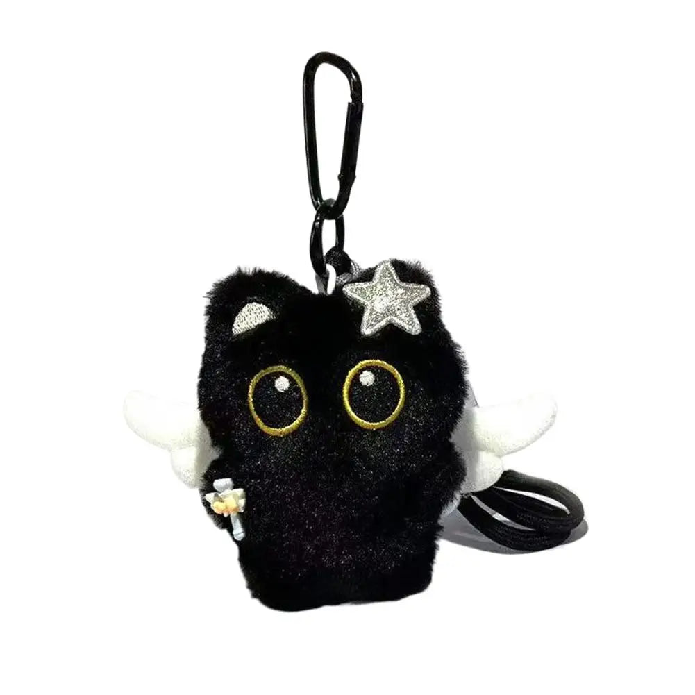 Black Cat Plush Toy Keychain, 10cm Soft PP Cotton Pendant – H