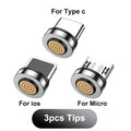 AUFU 5A Magnetic Rotating Charging Cable for Lightning, USB-C, and Micro USB – 3pcs Tips