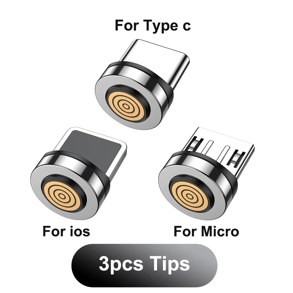 AUFU 5A Magnetic Rotating Charging Cable for Lightning, USB-C, and Micro USB – 3pcs Tips