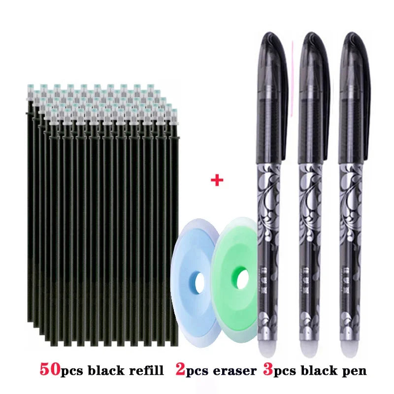 55-Piece 0.5mm Erasable Gel Pen Refill Set – 55pcs black set A