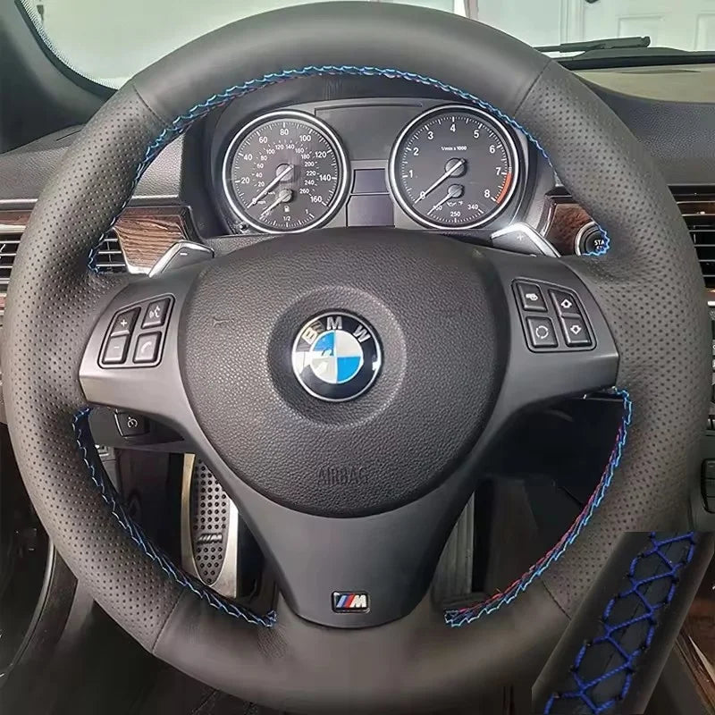 Microfiber Leather Steering Wheel Cover for BMW E81 E90 E92 M Sport – Red Thread