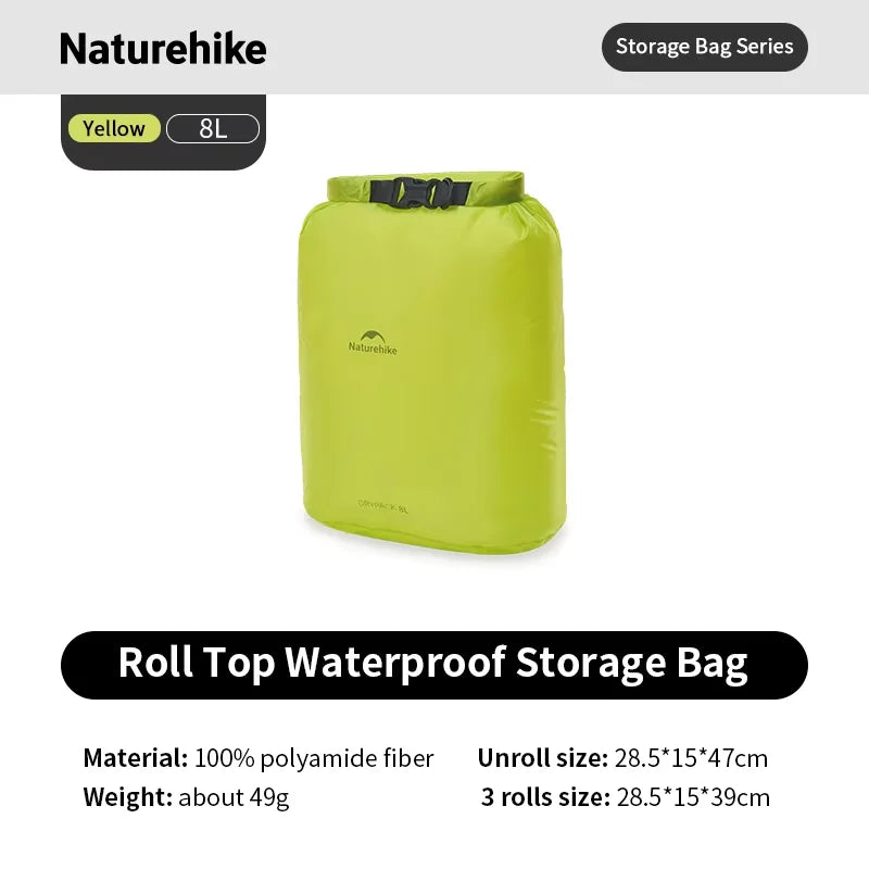 Naturehike Rolled Waterproof Storage Bag - Lightweight Compression Organizer – Yellow 8L