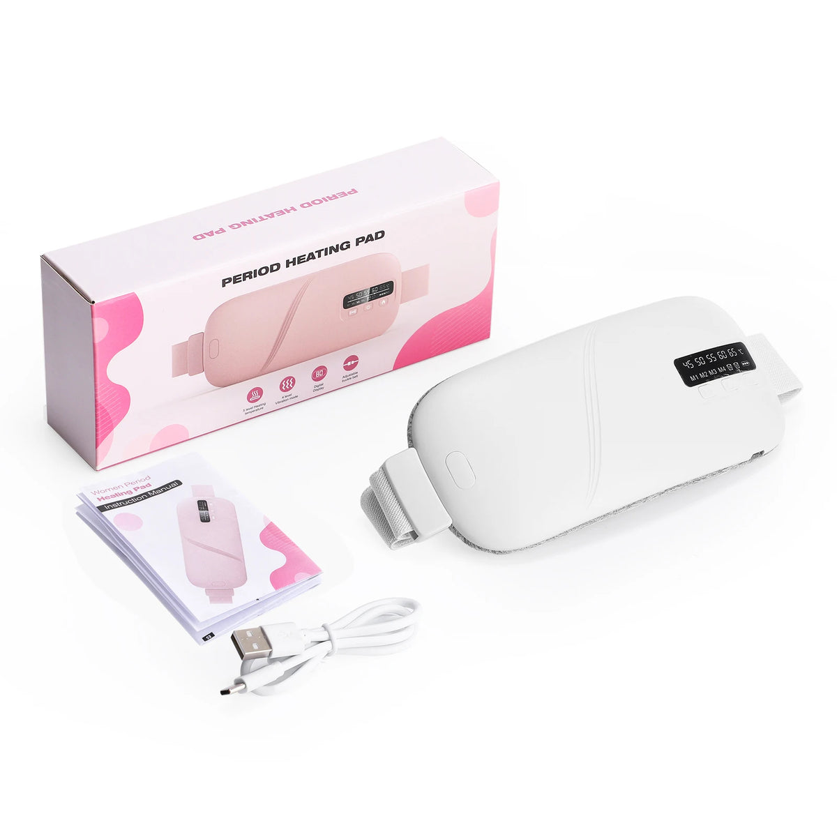 Cordless Electric Heating & Vibration Waist Belt for Period Relief – White