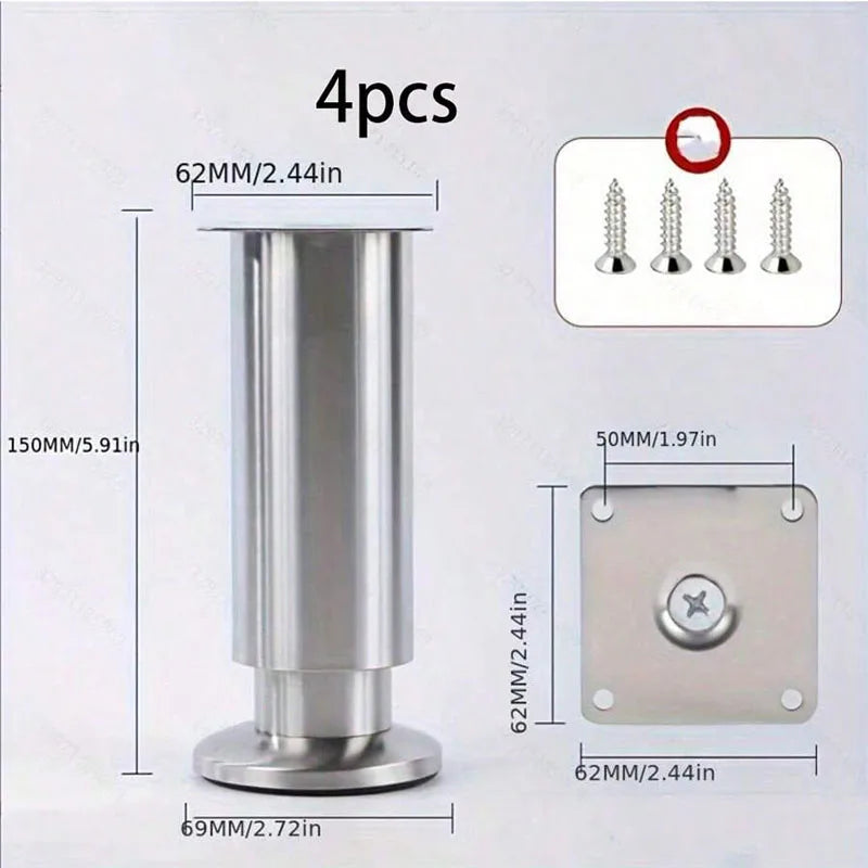 Adjustable Stainless Steel Furniture Legs - 4 Pack – 150mm
