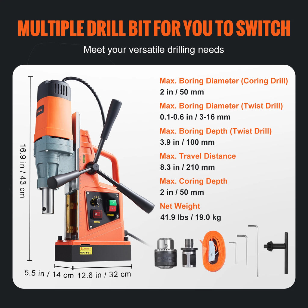 Magnetic Drill Press 1300W/1550W Portable Electric Drill with 13000N Base – 1Drill 50mm 1550W