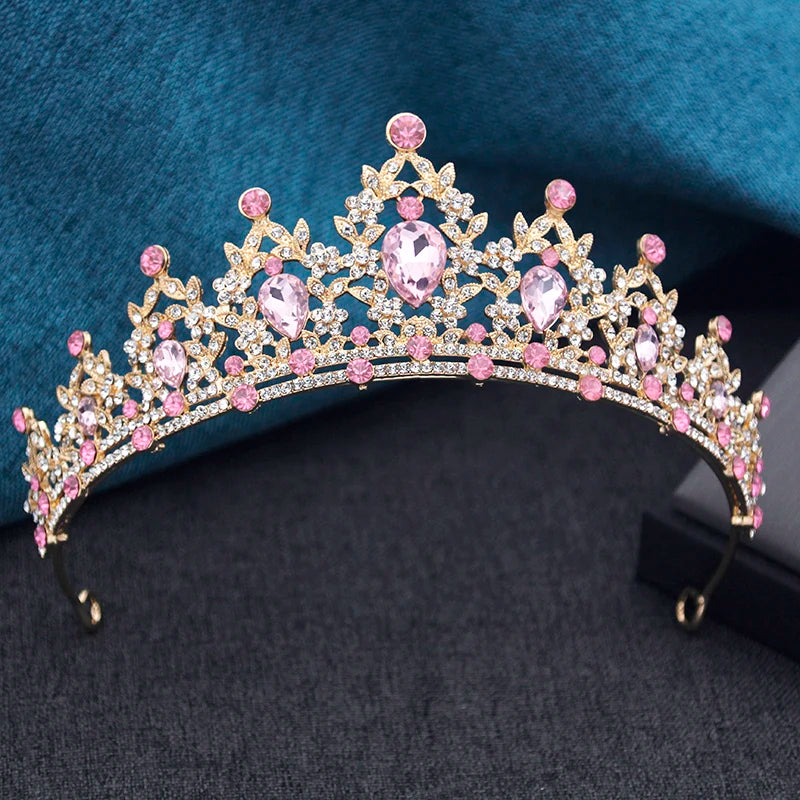 Princess Crown Bridal Tiara with Rhinestones, 13.5 cm Diameter – Pink