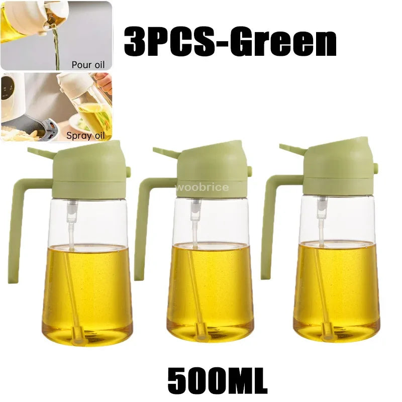 2-in-1 Kitchen Oil Spray Dispenser, 500ml Refillable Spray and Pour Bottle – 3PCS-green