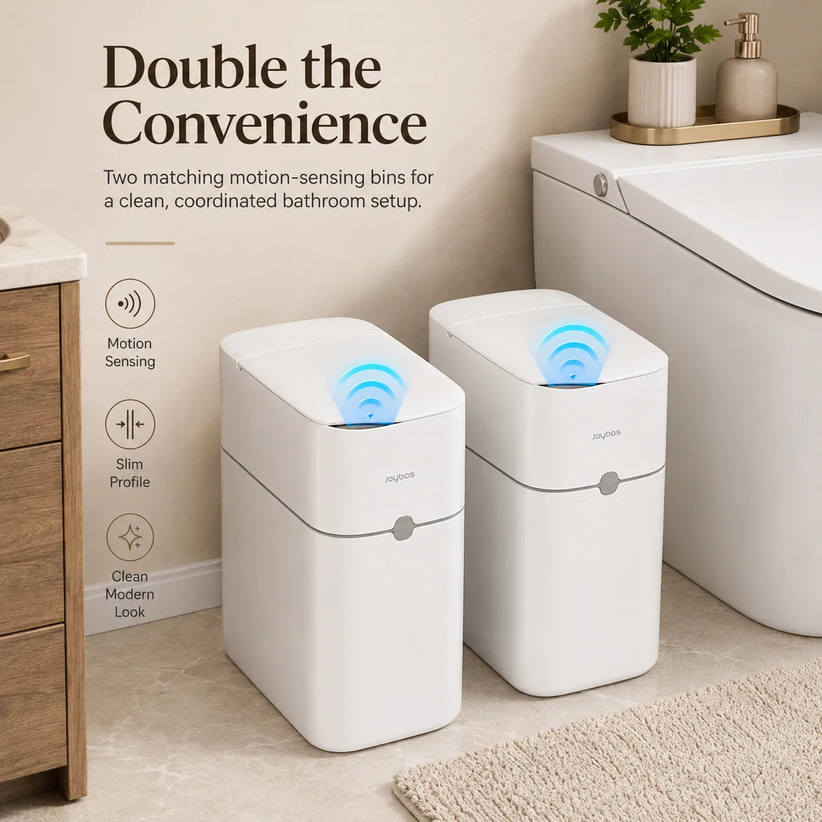 Joybos 9L Touchless Trash Can with Motion Sensor and Auto Bag-Suction – Ivory
