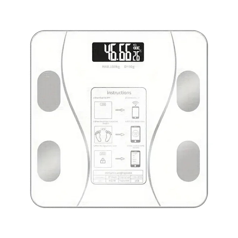 Smart Body Fat Digital Bathroom Scale, 200kg Capacity, Toughened Glass – White