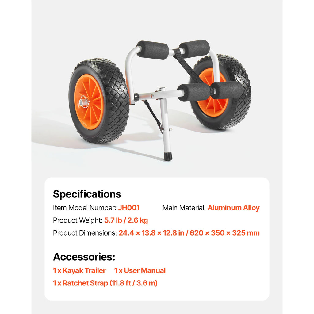 SucceBuy 200 lbs Foldable Kayak Cart with 10-inch Solid Tires – 200 lbs