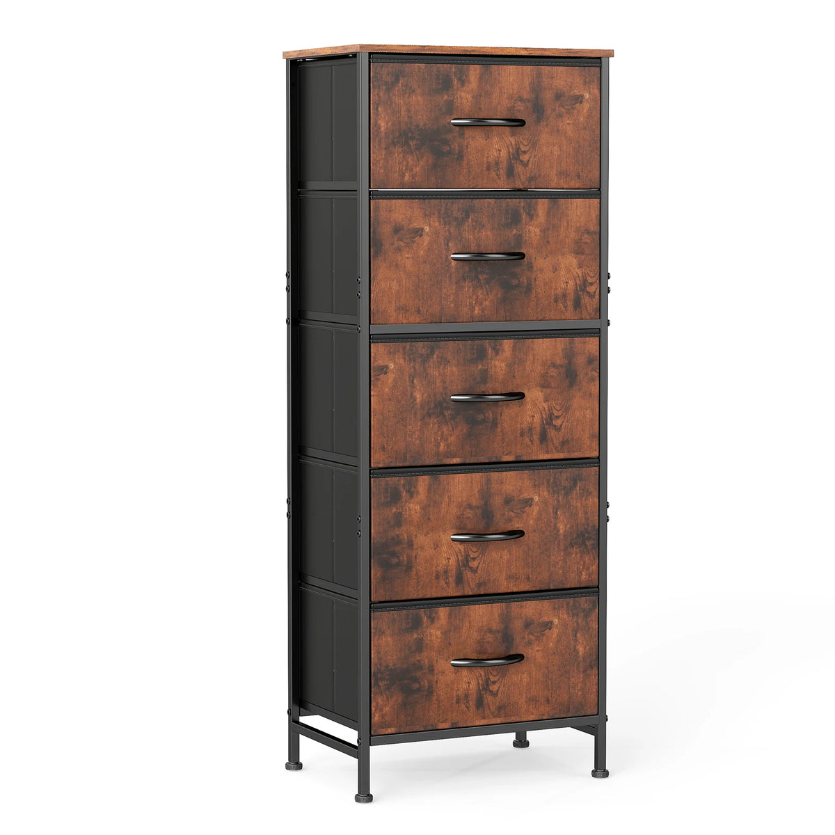 JHK 5-Drawer Dresser Bedroom Storage Cabinet, 47.7" Tall Fabric Chest – Chocolate