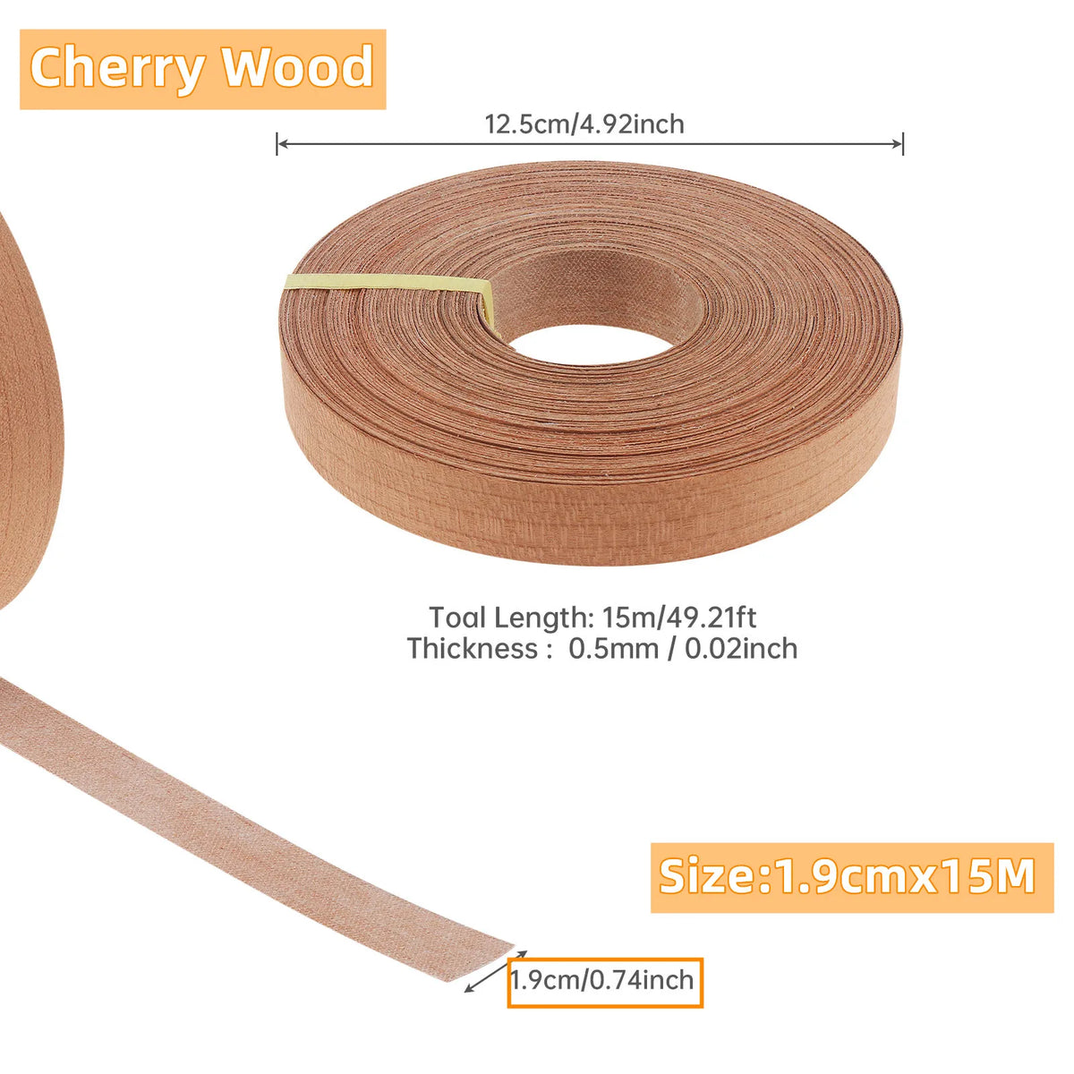15m Wood Edge Banding Tape, 19mm Width, Hot Melt Adhesive for Furniture – Cherry Wood