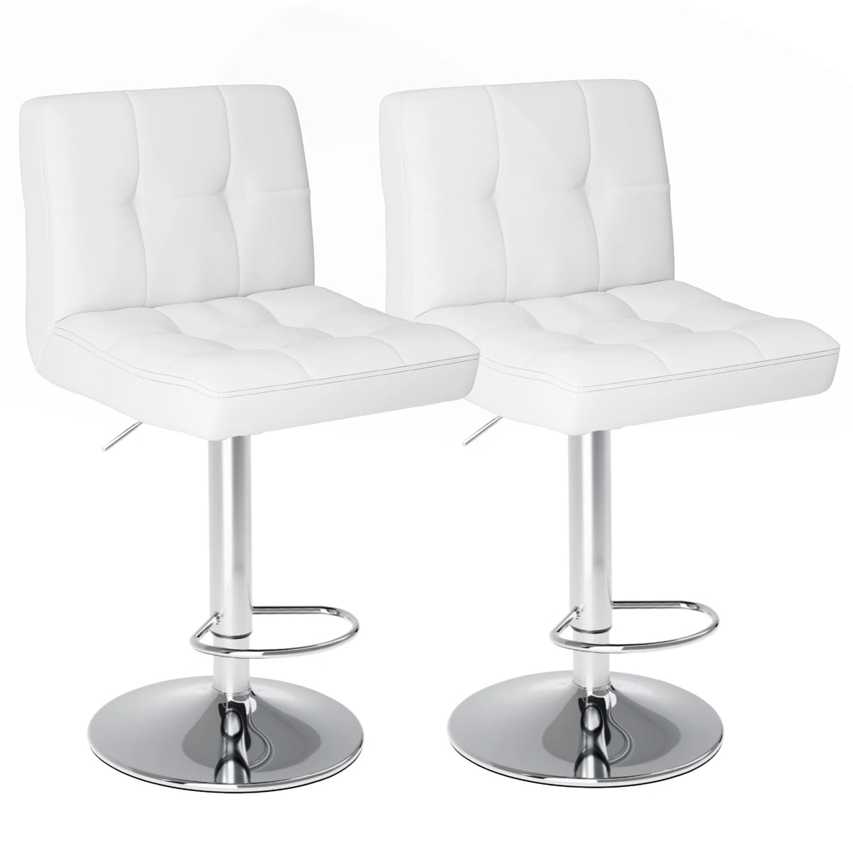 JHK PU Leather Counter Height Bar Stools - Set of 2 – White
