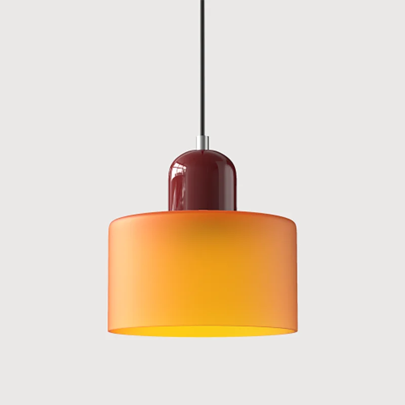 Modern Glass Pendant Light for Bedroom and Dining – E27 Corded Lamp – Orange on Wine red